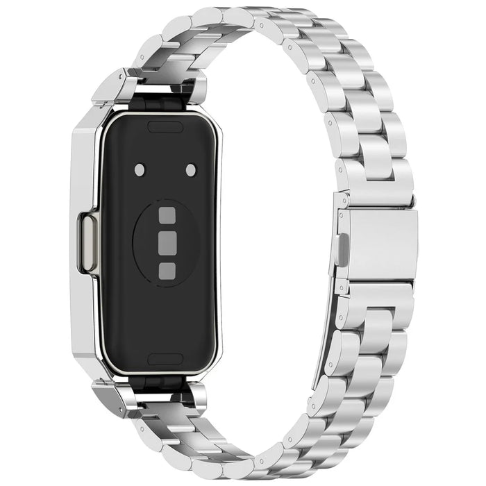 Metal Frame for Huawei Band 10 / 10 NFC / 9 / 9 NFC / 8 / 8 NFC Watch Case Integrated Three Bead Stainless Steel Strap - Silver - 1