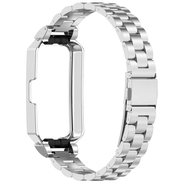 Metal Frame for Huawei Band 10 / 10 NFC / 9 / 9 NFC / 8 / 8 NFC Watch Case Integrated Three Bead Stainless Steel Strap - Silver - 2