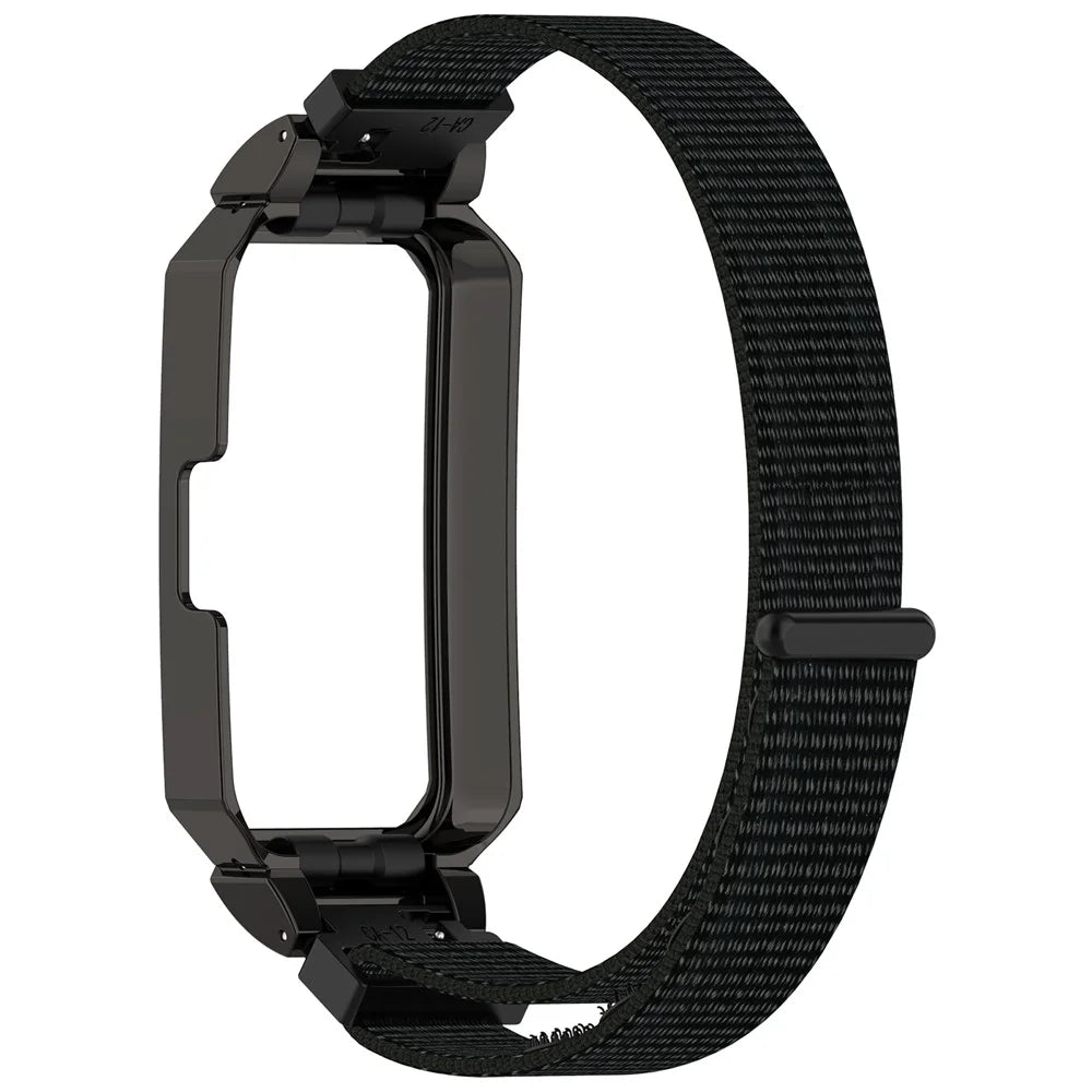 Watch Band for Huawei Band 10 / 10 NFC / 9 / 9 NFC / 8 / 8 NFC Magic Tape Nylon Strap with Metal Case - Black+Black - 1