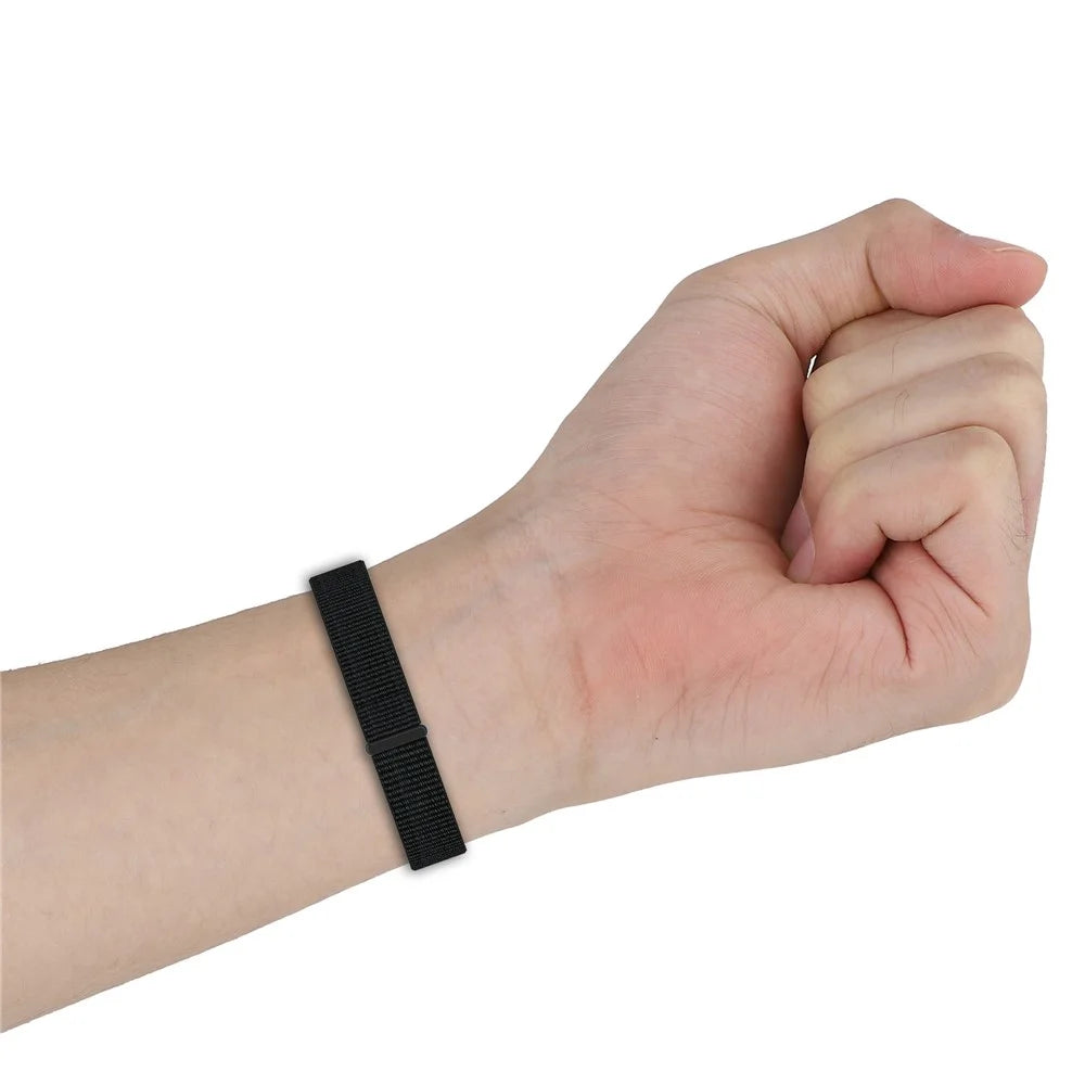 Watch Band for Huawei Band 10 / 10 NFC / 9 / 9 NFC / 8 / 8 NFC Magic Tape Nylon Strap with Metal Case - Black+Black - 5