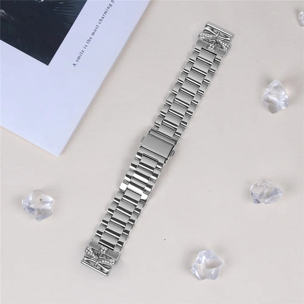For Huami Amazfit Bip 3  /  Bip 3 Pro Replacement Strap Butterfly Rhinestones Decor Silver Stainless Steel Watch Band - 2