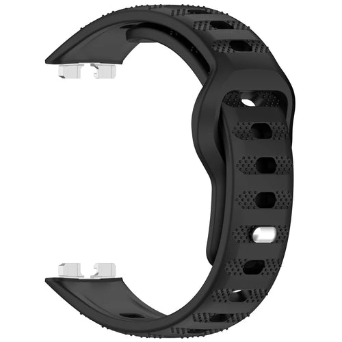 Silicone Watch Band for Huawei Band 10 / 10 NFC / 9 / 9 NFC / 8 / 8 NFC Dot Texture Reverse Buckle Wrist Strap - Black - 1