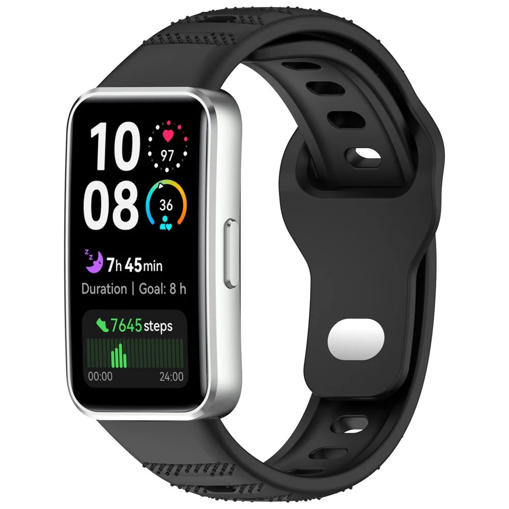 Silicone Watch Band for Huawei Band 10 / 10 NFC / 9 / 9 NFC / 8 / 8 NFC Dot Texture Reverse Buckle Wrist Strap - Black - 3