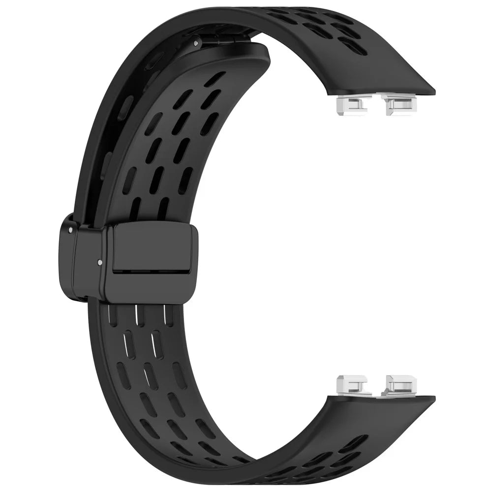 Silicone Watch Band for Huawei Band 10 / 10 NFC / 9 / 9 NFC / 8 / 8 NFC Holes Design Breathable Magnetic Buckle Strap - Black - 2