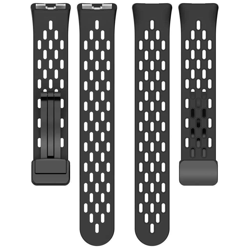 Silicone Watch Band for Huawei Band 10 / 10 NFC / 9 / 9 NFC / 8 / 8 NFC Holes Design Breathable Magnetic Buckle Strap - Black - 5