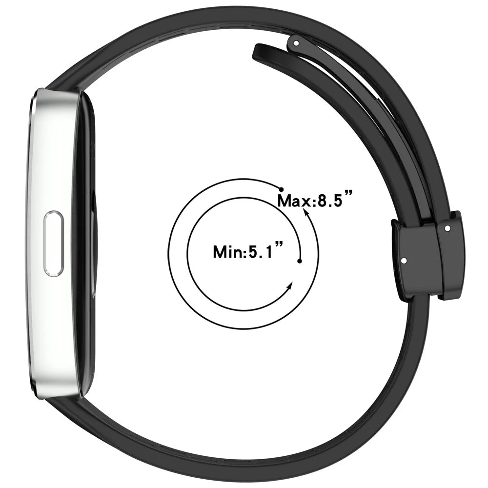 Silicone Watch Band for Huawei Band 10 / 10 NFC / 9 / 9 NFC / 8 / 8 NFC Holes Design Breathable Magnetic Buckle Strap - Black - 6