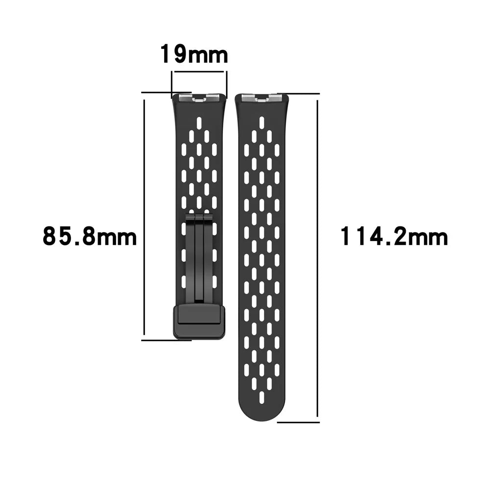 Silicone Watch Band for Huawei Band 10 / 10 NFC / 9 / 9 NFC / 8 / 8 NFC Holes Design Breathable Magnetic Buckle Strap - Black - 7