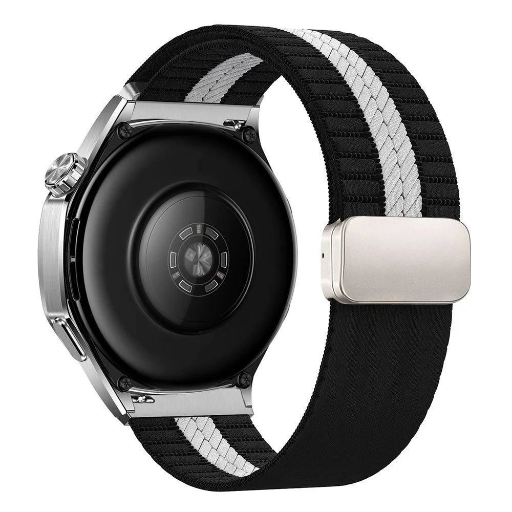 22mm Watch Band for Samsung Galaxy Watch3 45mm / Galaxy Watch 46mm / Huawei Watch GT 5 46mm Striped Nylon Strap - Black+White Stripes - 1