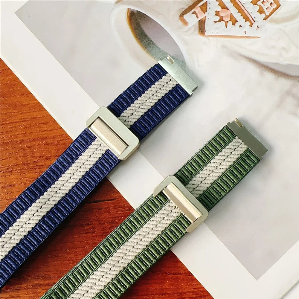 22mm Watch Band for Samsung Galaxy Watch3 45mm / Galaxy Watch 46mm / Huawei Watch GT 5 46mm Striped Nylon Strap - Black+White Stripes - 5