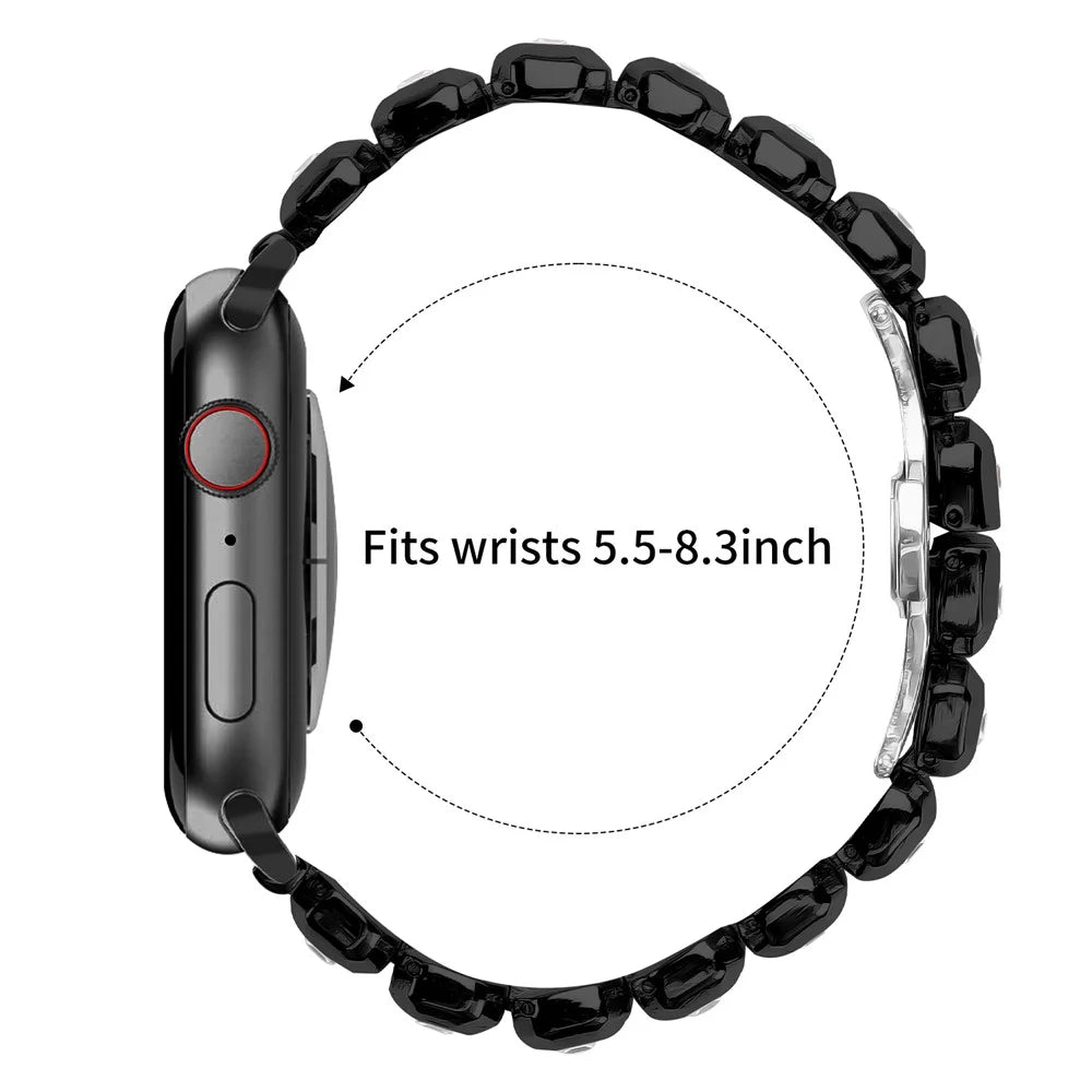 Metal Strap for Apple Watch Series 11 10 42mm / 9 8 7 41mm / SE3 SE2 SE 6 5 4 40mm / 3 2 1 38mm Rhinestone Decor with Butterfly Clasp - Black - 6