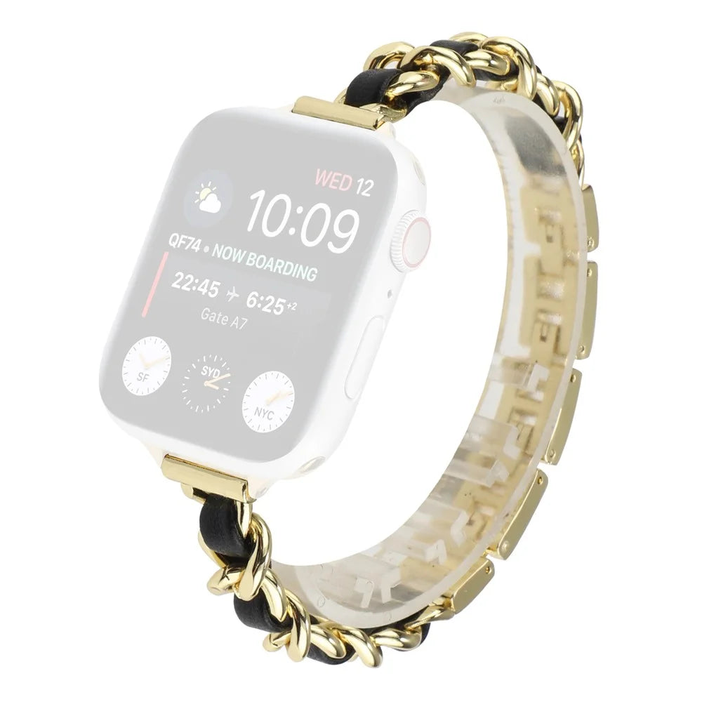 Stainless Steel Smart Watch Strap Watchband for Apple Watch Ultra 3 2 1 49mm / Series 11 10 46mm / 9 8 7 45mm / SE3 SE2 SE 6 5 4 44mm / 3 2 1 42mm - Gold / Black - 1