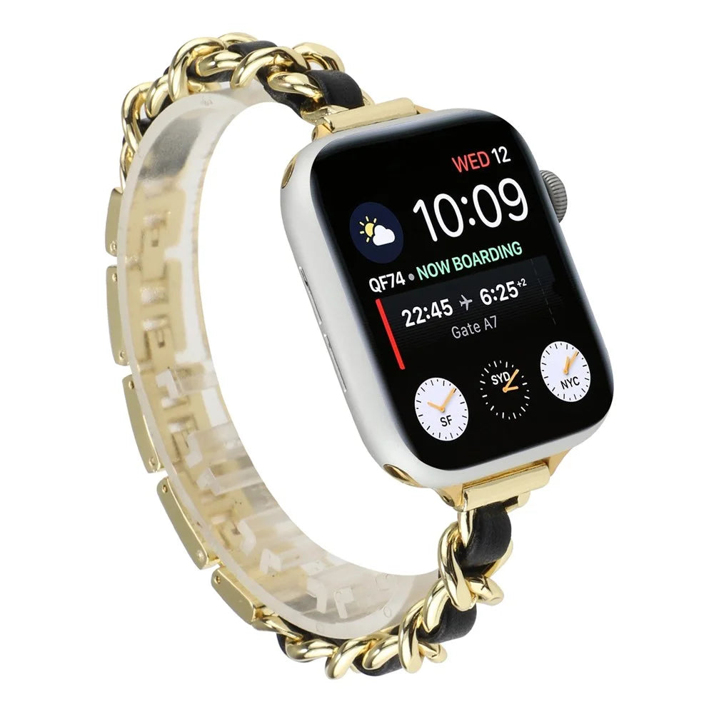 Stainless Steel Smart Watch Strap Watchband for Apple Watch Ultra 3 2 1 49mm / Series 11 10 46mm / 9 8 7 45mm / SE3 SE2 SE 6 5 4 44mm / 3 2 1 42mm - Gold / Black - 2