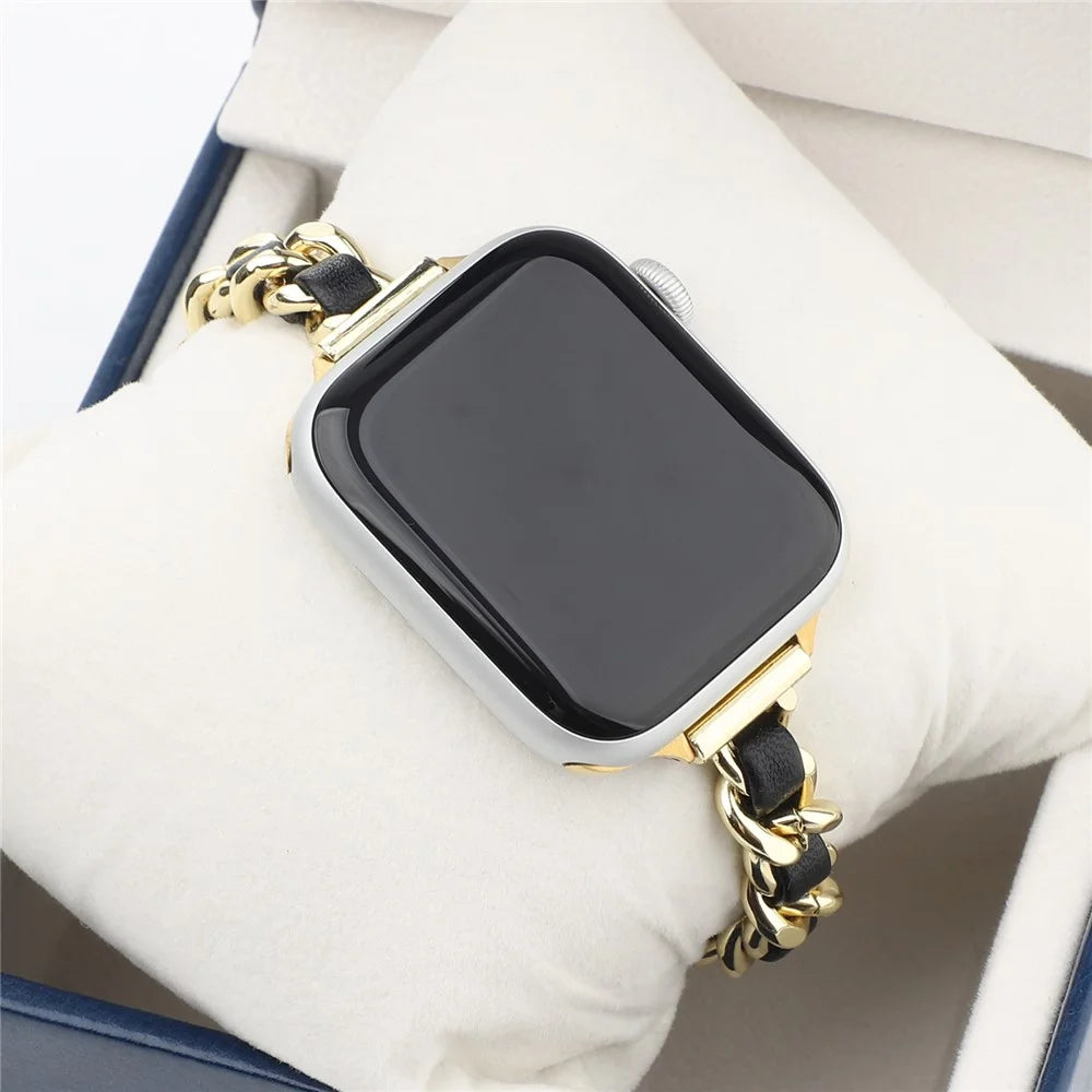 Stainless Steel Smart Watch Strap Watchband for Apple Watch Ultra 3 2 1 49mm / Series 11 10 46mm / 9 8 7 45mm / SE3 SE2 SE 6 5 4 44mm / 3 2 1 42mm - Gold / Black - 3