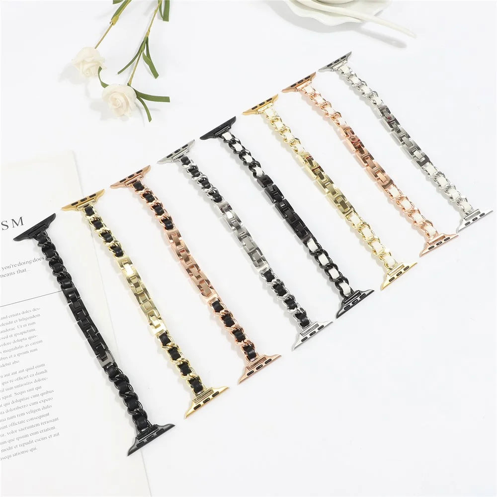 Stainless Steel Smart Watch Strap Watchband for Apple Watch Ultra 3 2 1 49mm / Series 11 10 46mm / 9 8 7 45mm / SE3 SE2 SE 6 5 4 44mm / 3 2 1 42mm - Gold / Black - 4