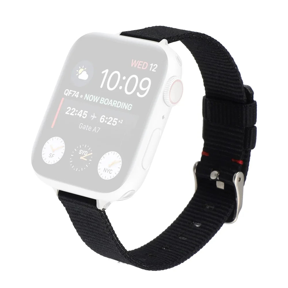 Nylon Watch Band Replacement Watch Strap for Apple Watch Series 11 10 42mm / 9 8 7 41mm / SE3 SE2 SE 6 5 4 40mm / 3 2 1 38mm  - Black - 1