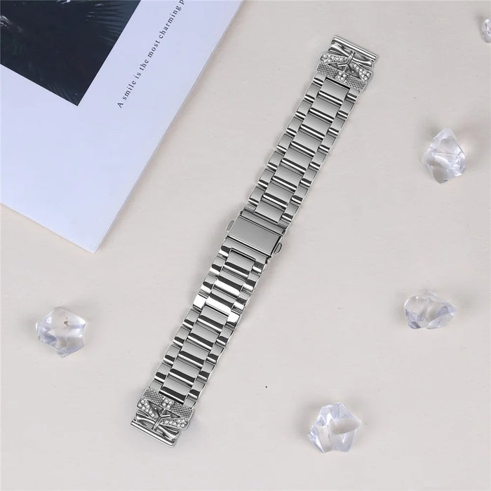 For SyncUP Kids Watch Replacement Strap Butterfly Rhinestones Decor Silver Stainless Steel Watch Band - 2