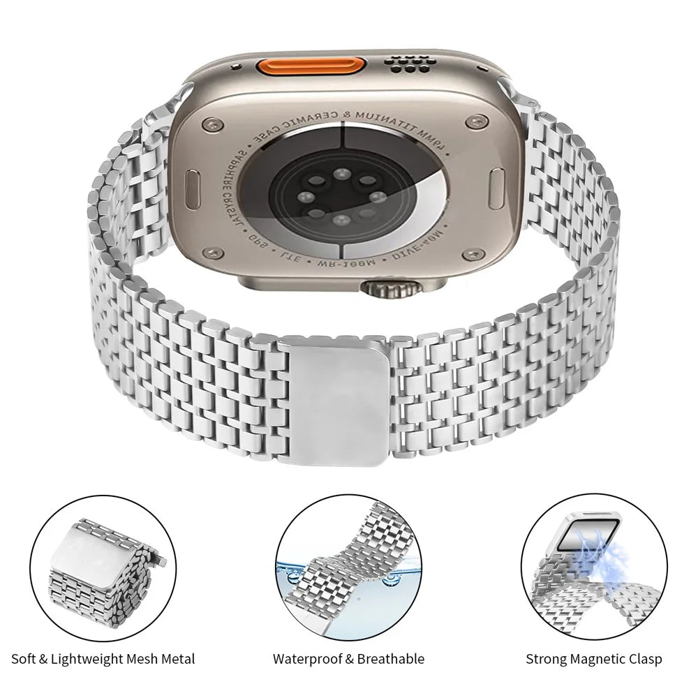 Silver Watch Strap For Apple Watch Series 11 10 42mm / 9 8 7 41mm / SE3 SE2 SE 6 5 4 40mm / 3 2 1 38mm Bands Stainless Steel Magnetic Clasp - 3