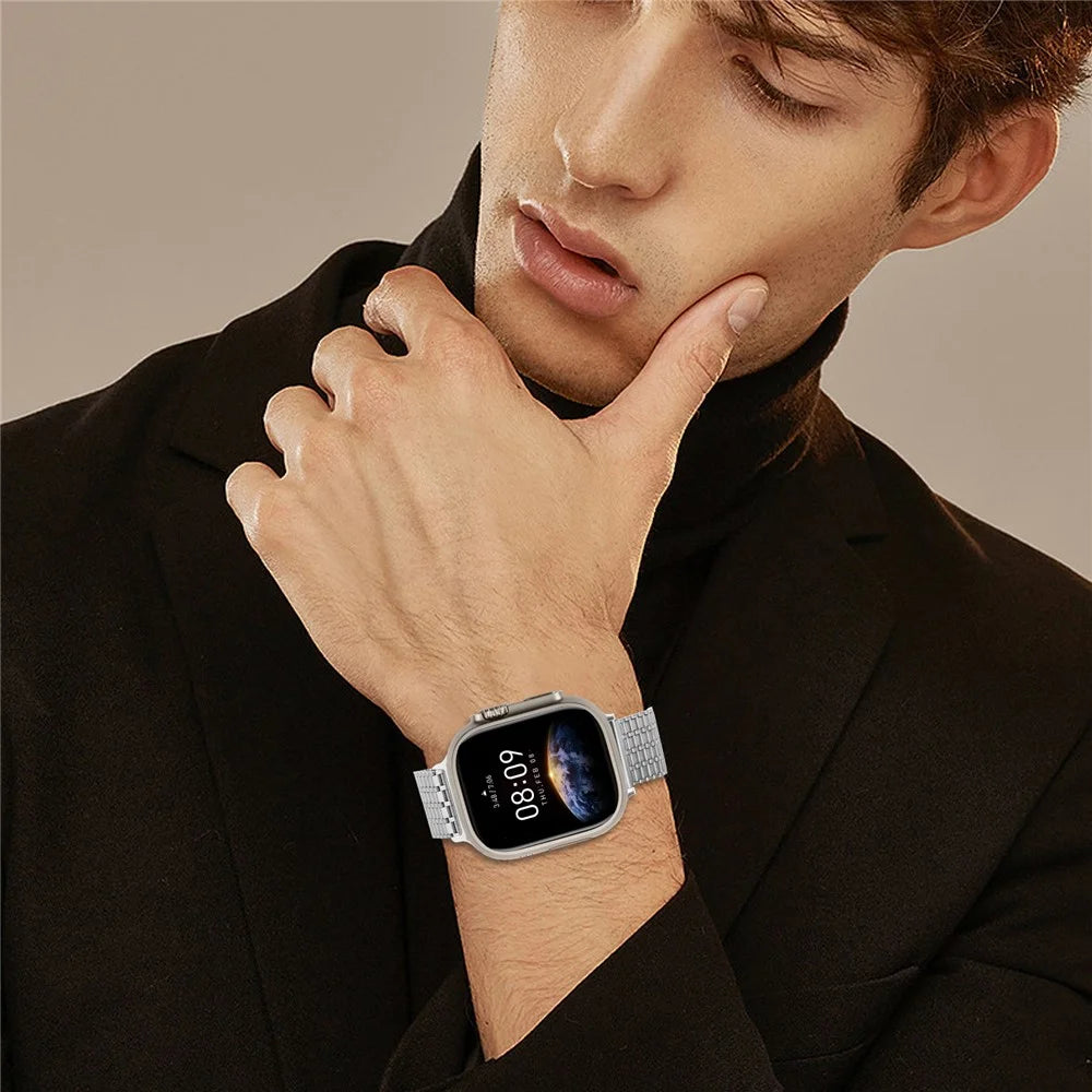 Silver Watch Strap For Apple Watch Series 11 10 42mm / 9 8 7 41mm / SE3 SE2 SE 6 5 4 40mm / 3 2 1 38mm Bands Stainless Steel Magnetic Clasp - 5