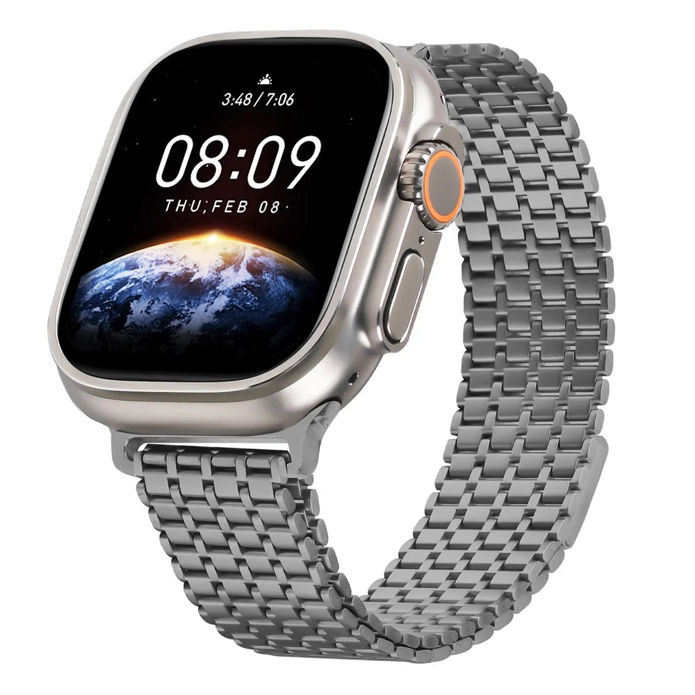 Watch Strap For Apple Watch Series 11 10 42mm / 9 8 7 41mm / SE3 SE2 SE 6 5 4 40mm / 3 2 1 38mm Bands Stainless Steel Magnetic Clasp Watchband - Titanium - 2