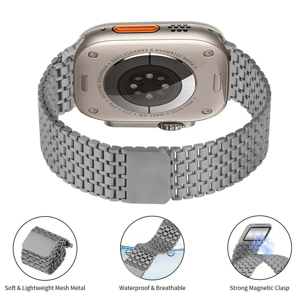 Watch Strap For Apple Watch Series 11 10 42mm / 9 8 7 41mm / SE3 SE2 SE 6 5 4 40mm / 3 2 1 38mm Bands Stainless Steel Magnetic Clasp Watchband - Titanium - 3