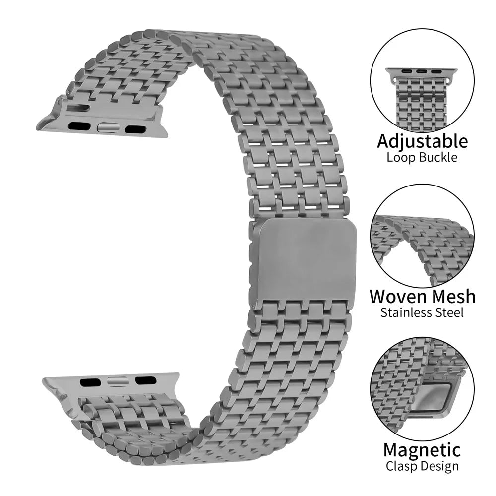 Watch Strap For Apple Watch Series 11 10 42mm / 9 8 7 41mm / SE3 SE2 SE 6 5 4 40mm / 3 2 1 38mm Bands Stainless Steel Magnetic Clasp Watchband - Titanium - 4