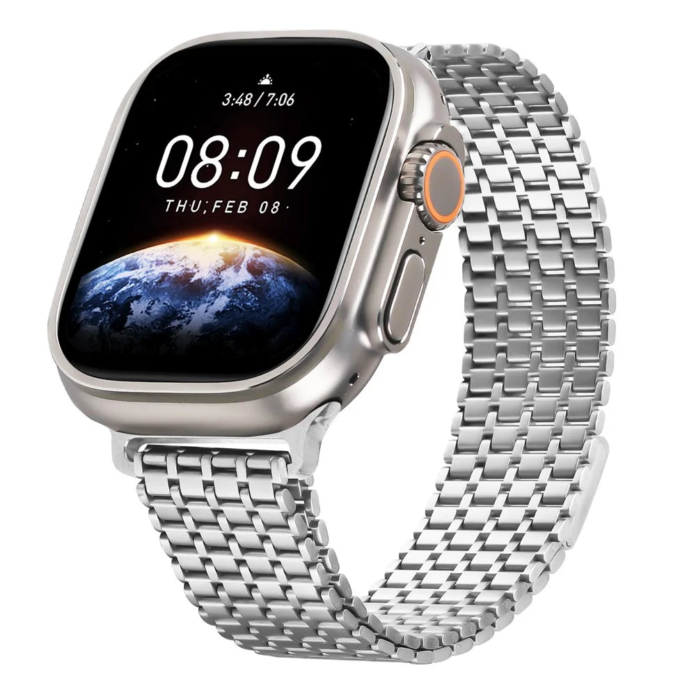 Silver Watch Strap For Apple Watch Ultra 3 2 1 49mm / Series 11 10 46mm / 9 8 7 45mm / SE3 SE2 SE 6 5 4 44mm / 3 2 1 42mm Bands Stainless Steel Magnetic Clasp - 2