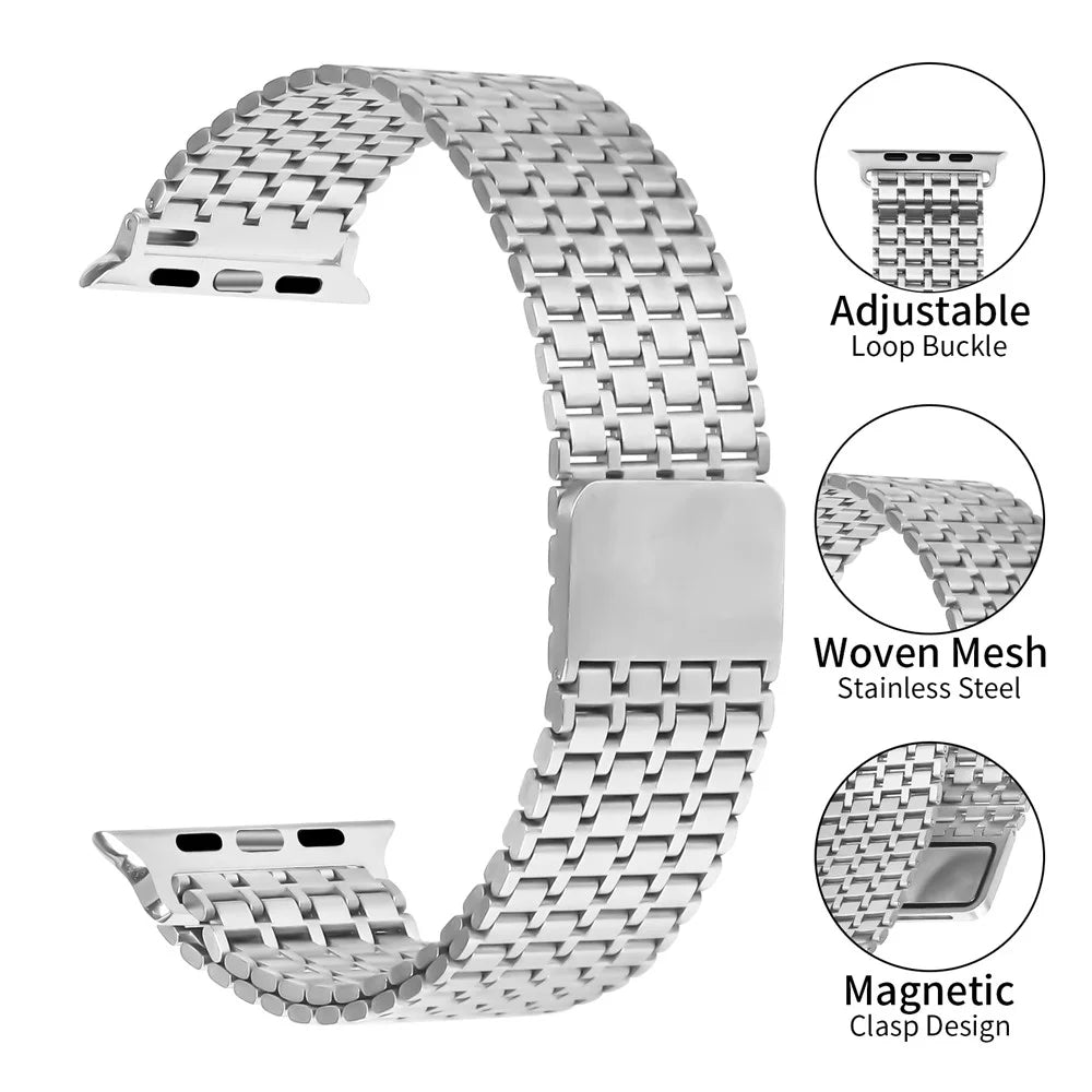 Silver Watch Strap For Apple Watch Ultra 3 2 1 49mm / Series 11 10 46mm / 9 8 7 45mm / SE3 SE2 SE 6 5 4 44mm / 3 2 1 42mm Bands Stainless Steel Magnetic Clasp - 4