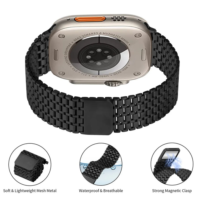 Strap For Apple Watch Ultra 3 2 1 49mm / Series 11 10 46mm / 9 8 7 45mm / SE3 SE2 SE 6 5 4 44mm / 3 2 1 42mm Bands Stainless Steel Magnetic Clasp Watchband - Black - 3