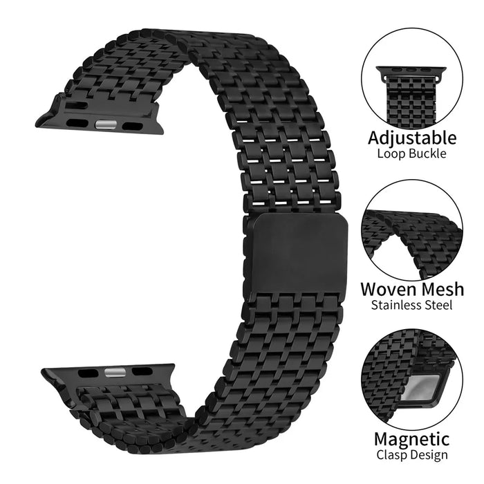 Strap For Apple Watch Ultra 3 2 1 49mm / Series 11 10 46mm / 9 8 7 45mm / SE3 SE2 SE 6 5 4 44mm / 3 2 1 42mm Bands Stainless Steel Magnetic Clasp Watchband - Black - 4