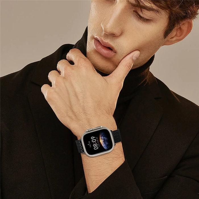 Strap For Apple Watch Ultra 3 2 1 49mm / Series 11 10 46mm / 9 8 7 45mm / SE3 SE2 SE 6 5 4 44mm / 3 2 1 42mm Bands Stainless Steel Magnetic Clasp Watchband - Black - 5