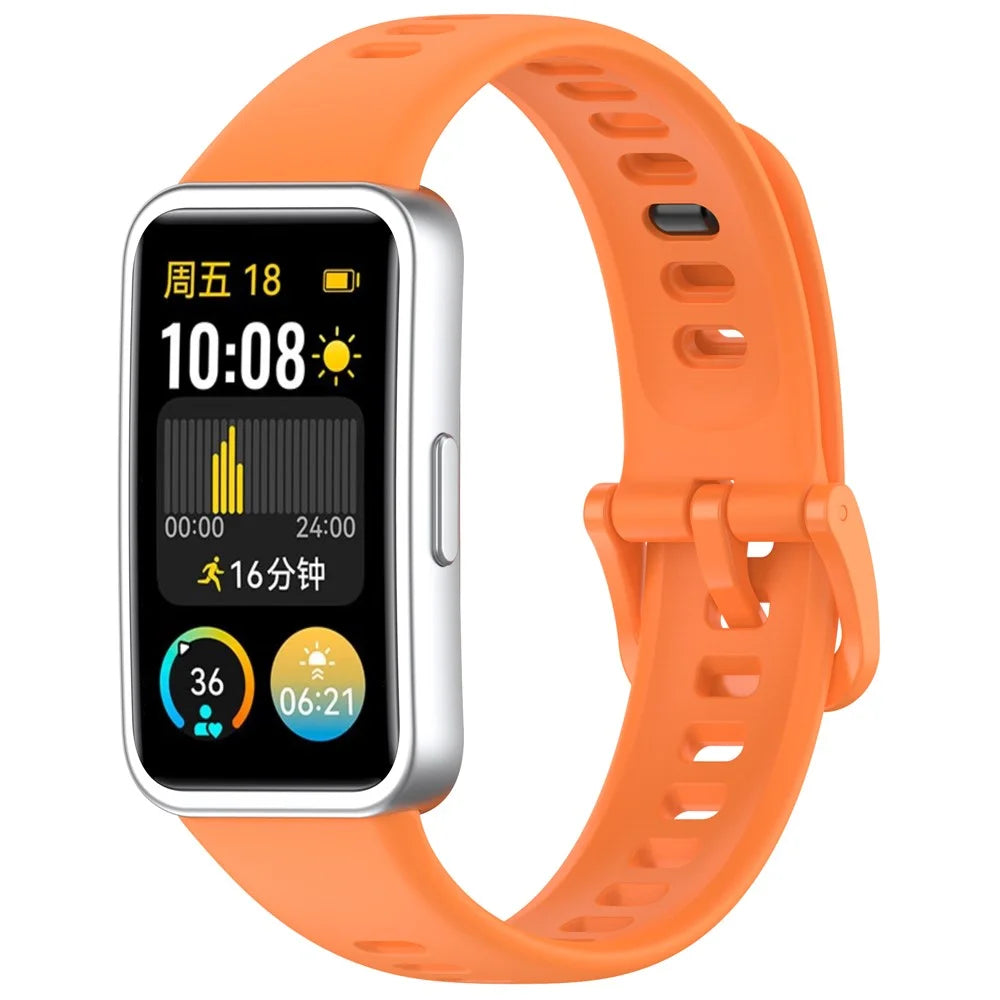 For Huawei Band 10  /  10 NFC  /  9  /  9 NFC  /  8  /  8 NFC Replacement Silicone Strap Smart Watch Band -  Orange - 2
