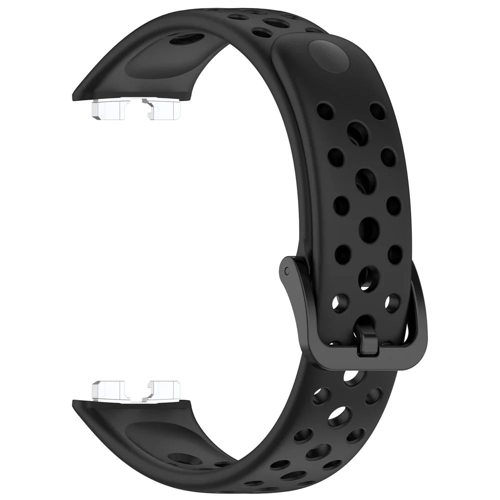 For Huawei Band 10 / 10 NFC / 9 / 9 NFC / 8 / 8 NFC Silicone Strap Multi Hole Design Smart Watch Band - Black - 4