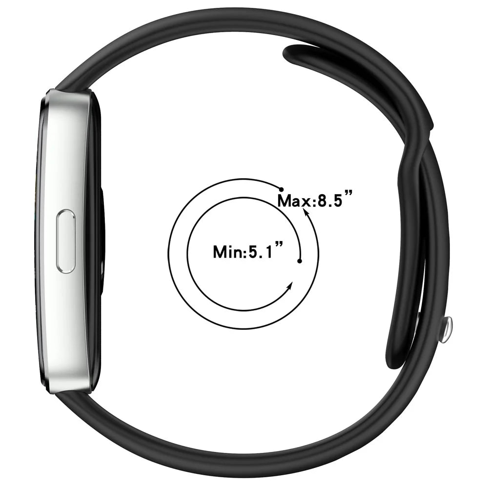 For Huawei Band 10 / 10 NFC / 9 / 9 NFC / 8 / 8 NFC Silicone Wristband Replacement Strap Sports Fitness Tracker Band - Black - 6