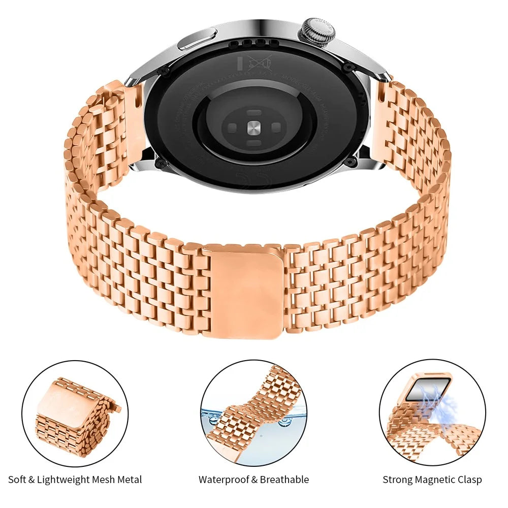 For Huawei Watch GT 46mm  /  42mm Bands Adjustable Stainless Steel Magnetic Clasp Watchband Wrist Strap - Rose Gold - 3