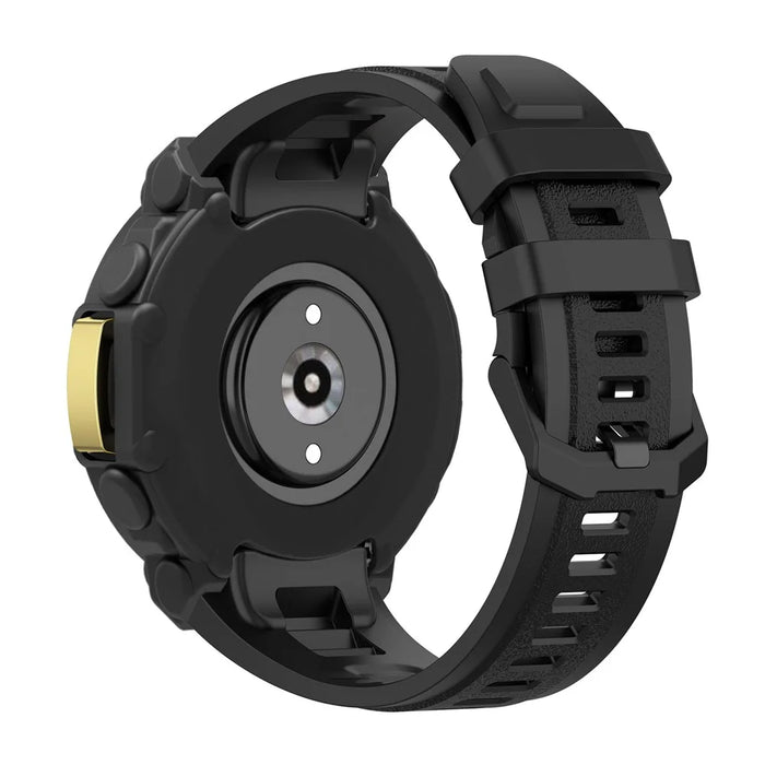 For Huami Amazfit T-Rex 2 Silicone Replacement Strap Watch Band with Protective Case - Black - 2