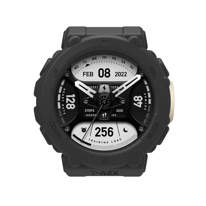 For Huami Amazfit T-Rex 2 Silicone Replacement Strap Watch Band with Protective Case - Black - 4