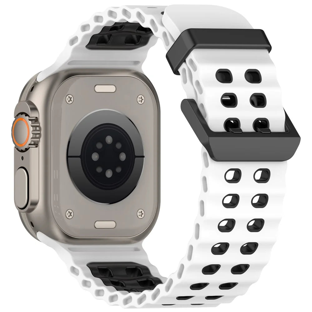 Watch Band for Apple Watch Ultra 3 2 1 49mm / Series 11 10 46mm / 9 8 7 45mm / SE3 SE2 SE 6 5 4 44mm / 3 2 1 42mm Dual Color Silicone Strap - White + Black - 1