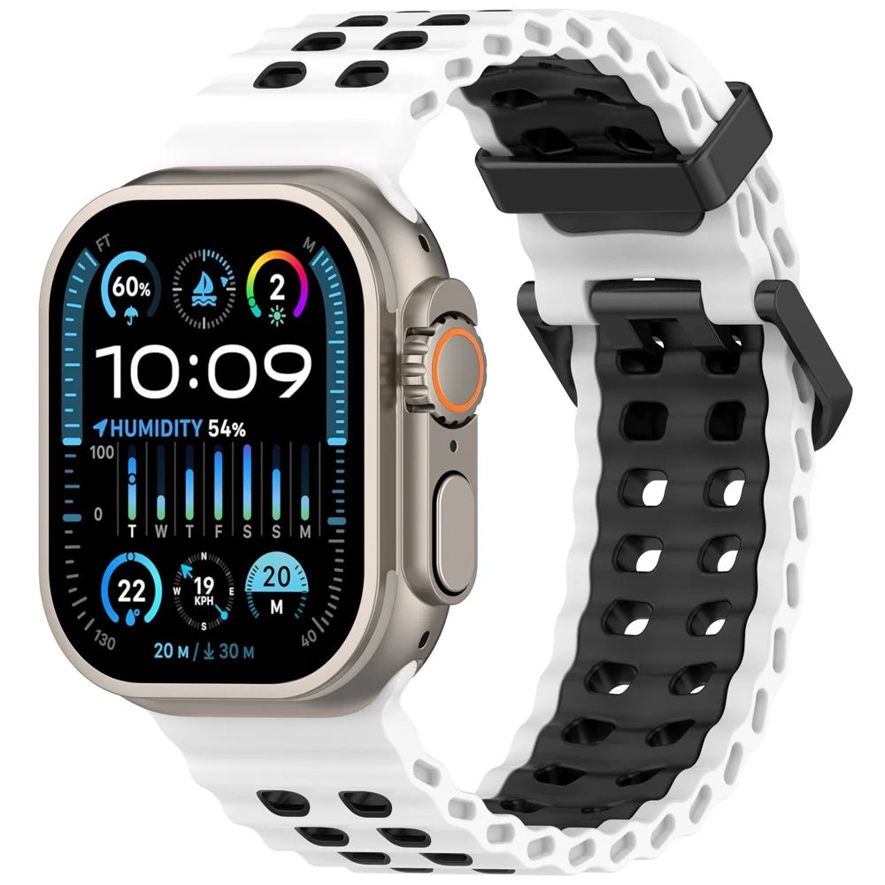 Watch Band for Apple Watch Ultra 3 2 1 49mm / Series 11 10 46mm / 9 8 7 45mm / SE3 SE2 SE 6 5 4 44mm / 3 2 1 42mm Dual Color Silicone Strap - White + Black - 2