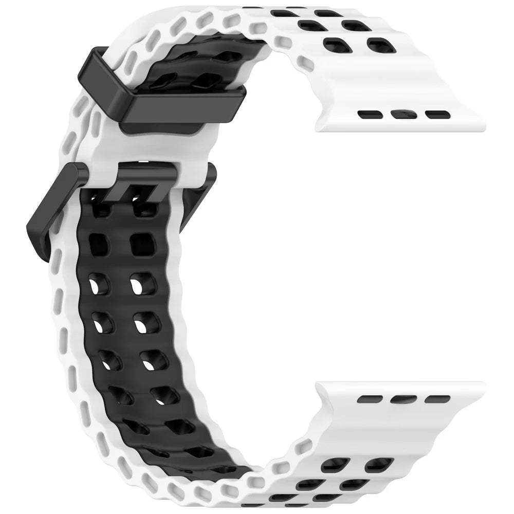 Watch Band for Apple Watch Ultra 3 2 1 49mm / Series 11 10 46mm / 9 8 7 45mm / SE3 SE2 SE 6 5 4 44mm / 3 2 1 42mm Dual Color Silicone Strap - White + Black - 3