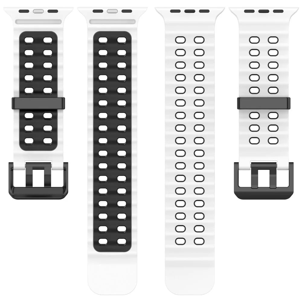 Watch Band for Apple Watch Ultra 3 2 1 49mm / Series 11 10 46mm / 9 8 7 45mm / SE3 SE2 SE 6 5 4 44mm / 3 2 1 42mm Dual Color Silicone Strap - White + Black - 4