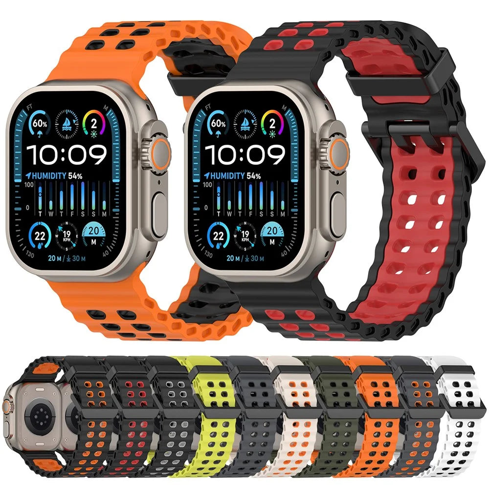 Watch Band for Apple Watch Ultra 3 2 1 49mm / Series 11 10 46mm / 9 8 7 45mm / SE3 SE2 SE 6 5 4 44mm / 3 2 1 42mm Dual Color Silicone Strap - White + Black - 5