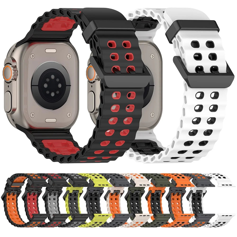 Watch Band for Apple Watch Ultra 3 2 1 49mm / Series 11 10 46mm / 9 8 7 45mm / SE3 SE2 SE 6 5 4 44mm / 3 2 1 42mm Dual Color Silicone Strap - White + Black - 6