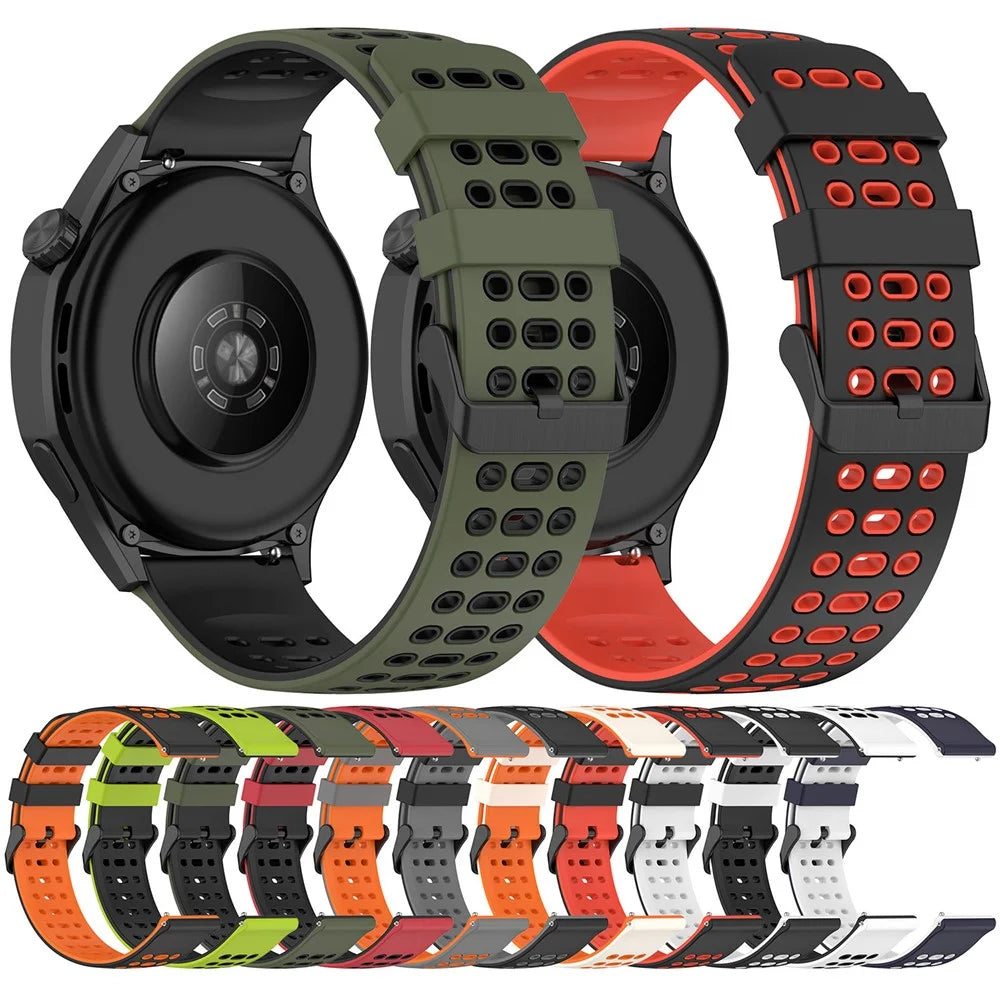 For Huawei Watch GT 5 46mm / Keep Watch Pilot 1 Watch Band Three Hole Design 22mm Dual Color Silicone Strap - White + Black - 6