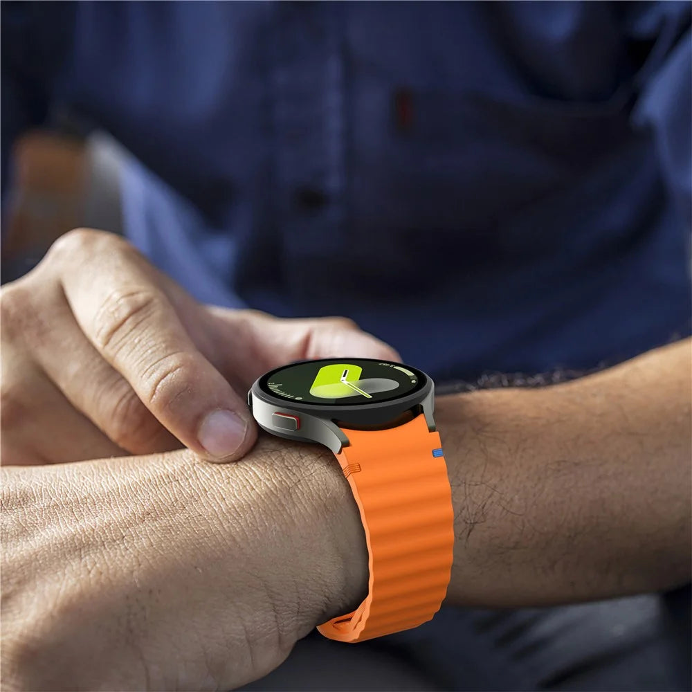 Watch Band For Samsung Galaxy Watch7 40mm 44mm / Watch6 40mm 44mm Wave Silicone Wrist Strap - Orange - 6