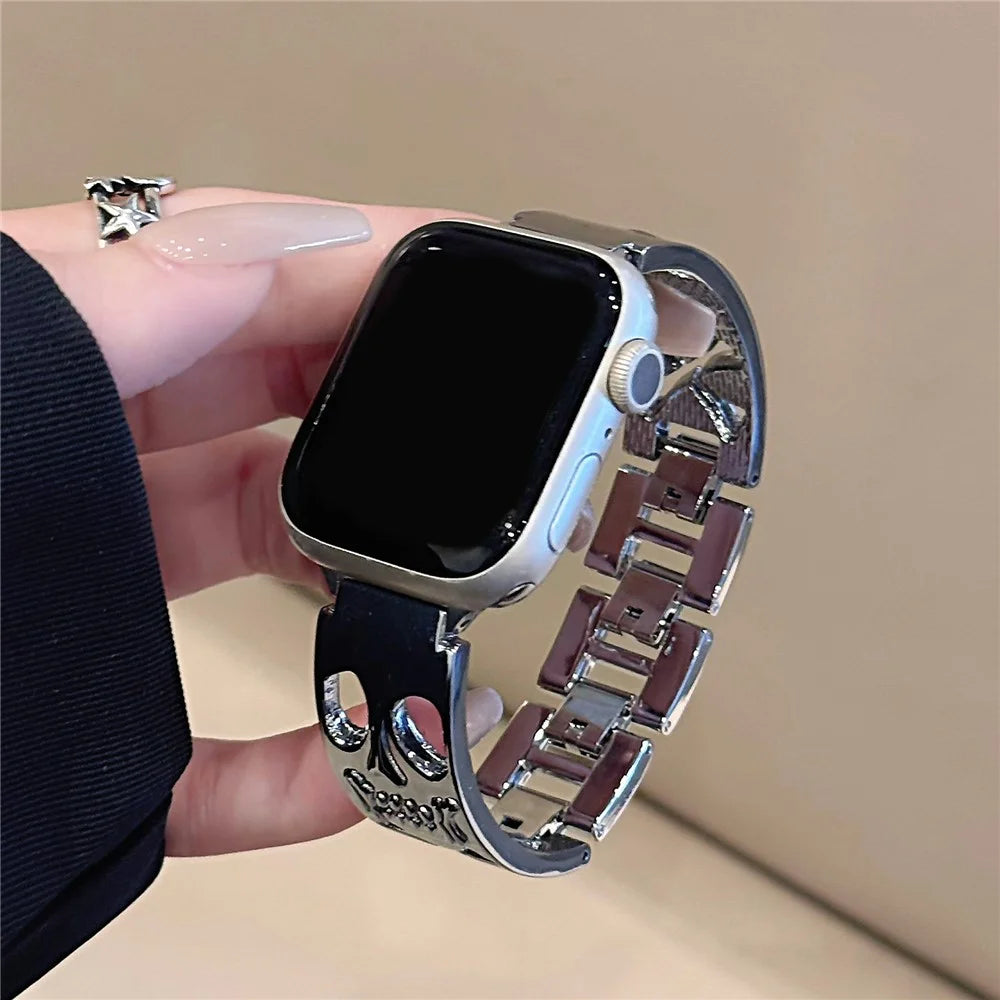 Watch Band For Apple Watch Ultra 3 2 1 49mm / Series 11 10 46mm / 9 8 7 45mm / SE3 SE2 SE 6 5 4 44mm / 3 2 1 42mm Skull Design Breathable Metal Alloy Strap - Silver - 2