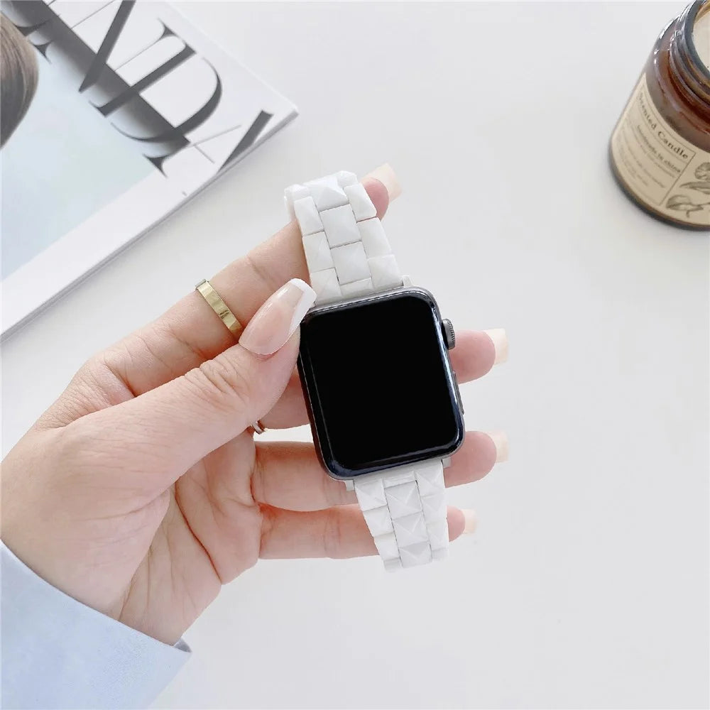 Watch Band For Apple Watch Ultra 3 2 1 49mm / Series 11 10 46mm / 9 8 7 45mm / SE3 SE2 SE 6 5 4 44mm / 3 2 1 42mm Ceramic Rhombus Grid Pattern Strap - White - 3