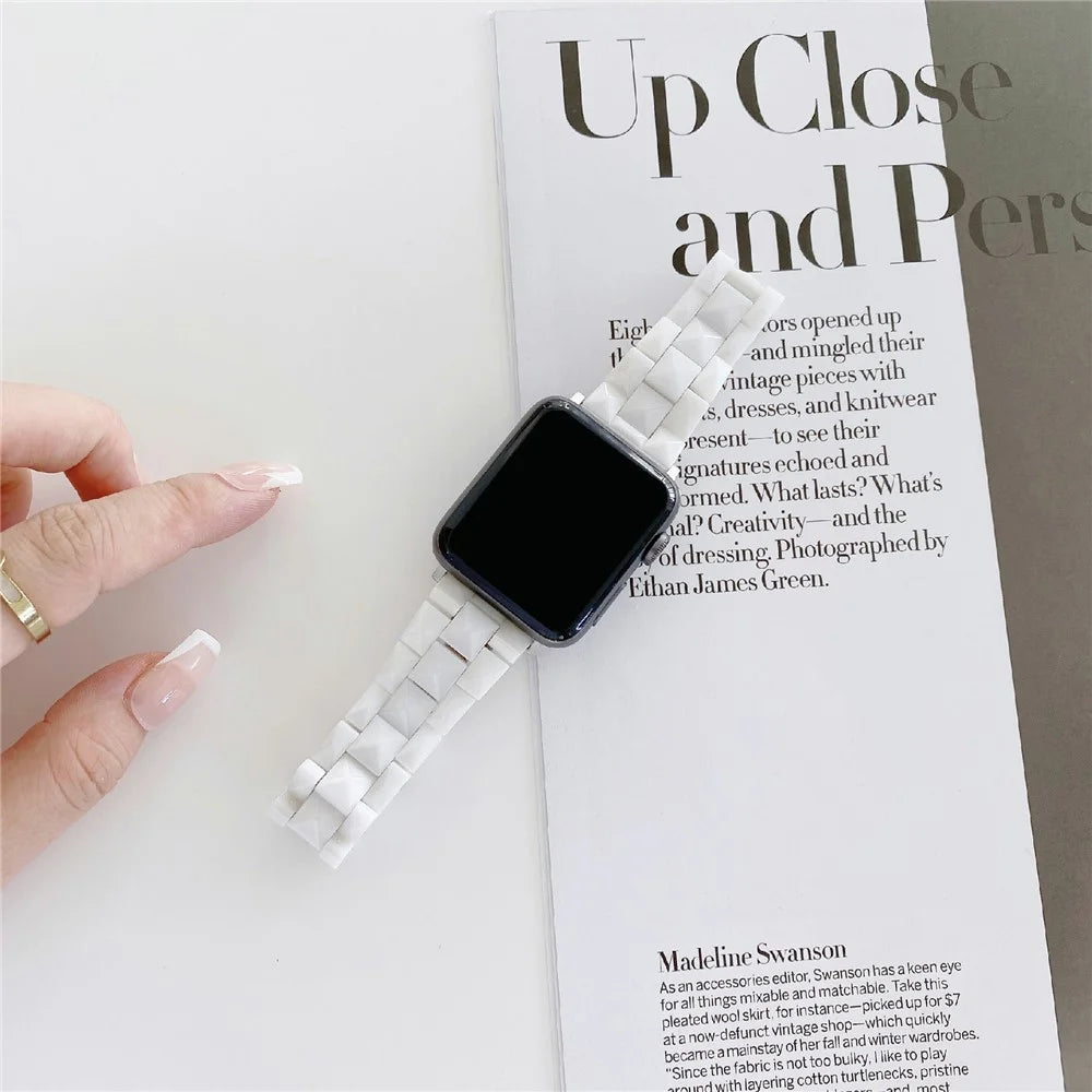 Watch Band For Apple Watch Ultra 3 2 1 49mm / Series 11 10 46mm / 9 8 7 45mm / SE3 SE2 SE 6 5 4 44mm / 3 2 1 42mm Ceramic Rhombus Grid Pattern Strap - White - 5