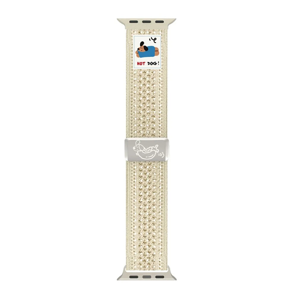 Watch Band For Apple Watch Series 11 10 42mm / 9 8 7 41mm / SE3 SE2 SE 6 5 4 40mm / 3 2 1 38mm Hot Dog Knitted Fabric Magnetic Strap - Starlight - 1
