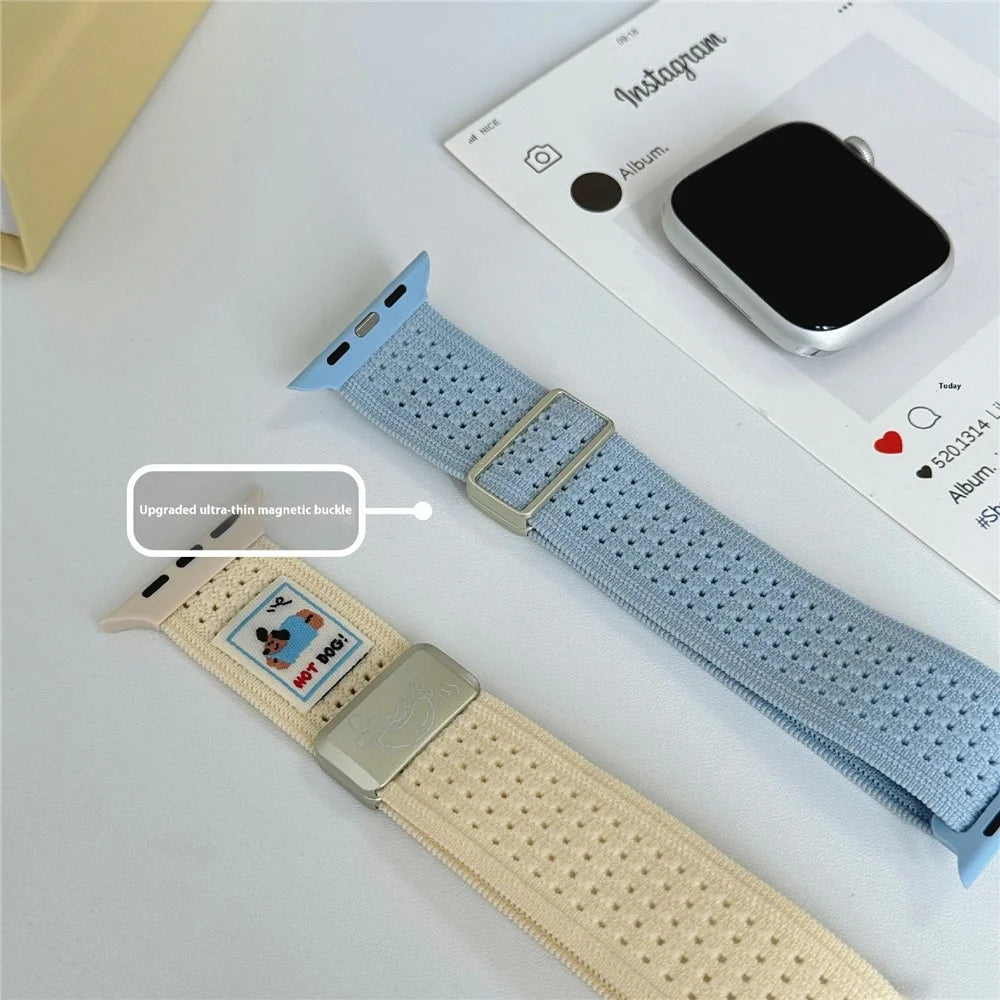 Watch Band For Apple Watch Series 11 10 42mm / 9 8 7 41mm / SE3 SE2 SE 6 5 4 40mm / 3 2 1 38mm Hot Dog Knitted Fabric Magnetic Strap - Starlight - 5