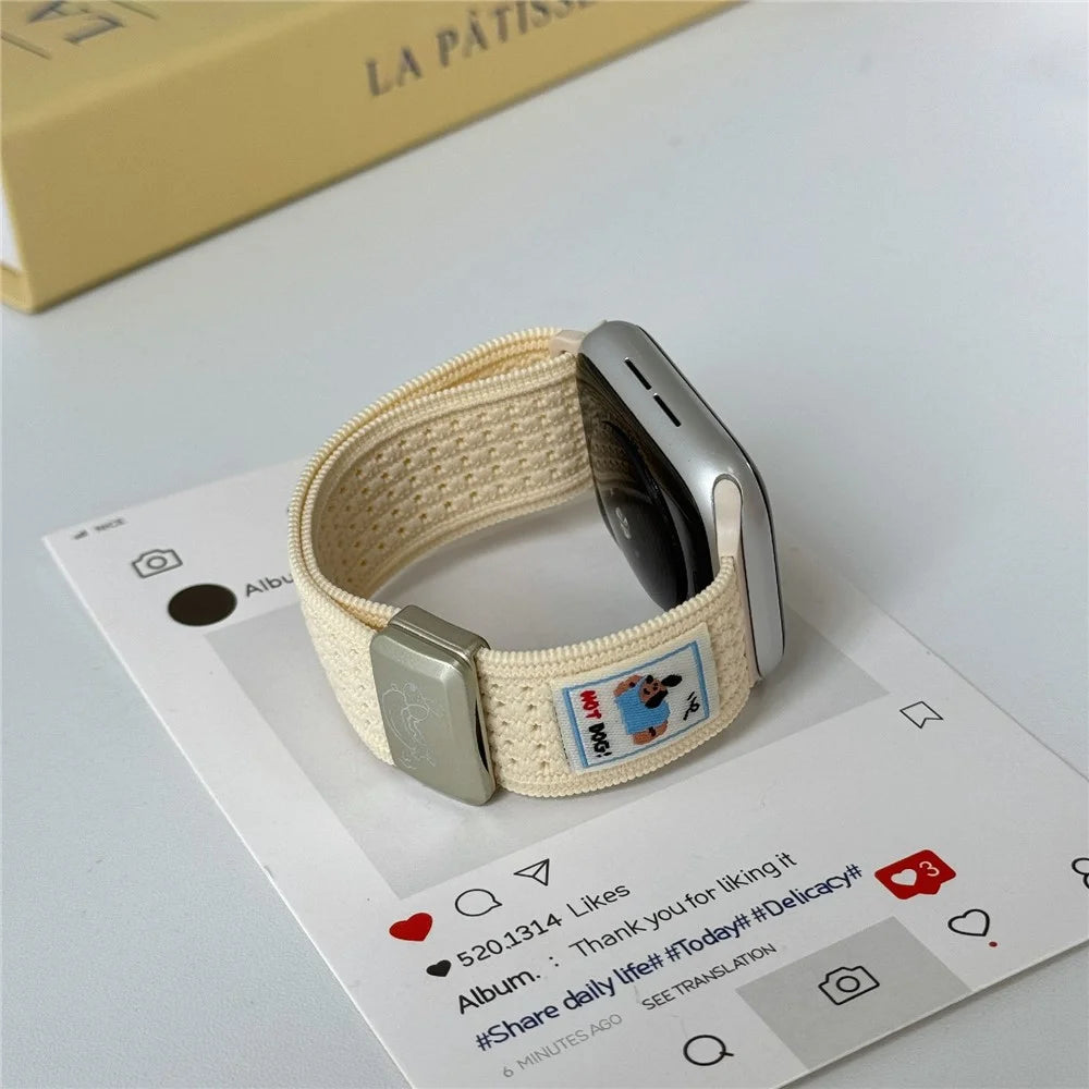 Watch Band For Apple Watch Series 11 10 42mm / 9 8 7 41mm / SE3 SE2 SE 6 5 4 40mm / 3 2 1 38mm Hot Dog Knitted Fabric Magnetic Strap - Starlight - 6